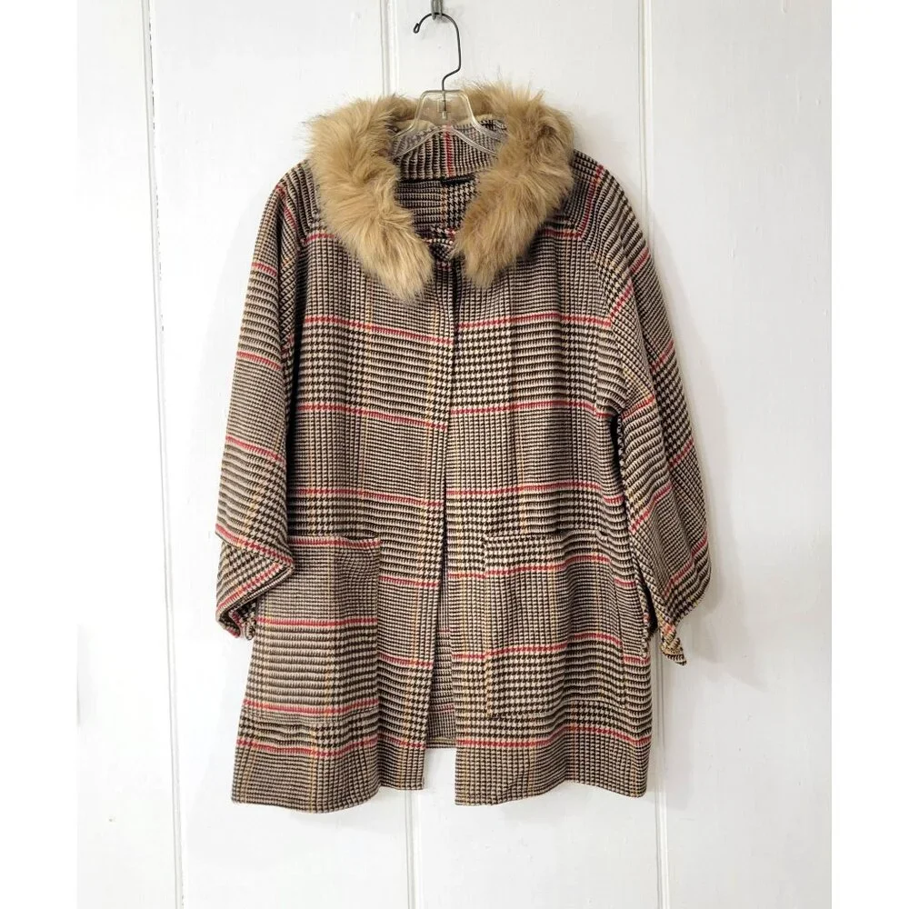Coco + Carmen Houndstooth Plaid Coat One Size - Picture 1 of 6